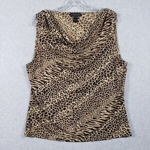 Harold's XL Leopard Zebra Cowl Neck Top‎ Mob Wife Maximalist Boho Sleeveless